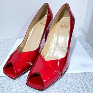 Stuart Weitzman dressy shoes 9.5M red patent open toe high stiletto heel pumps